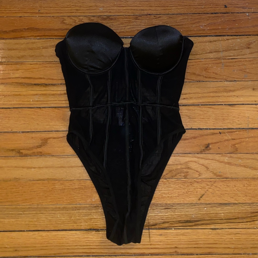 Nasty Gal Strapless BodySuit Black Mesh Size 6